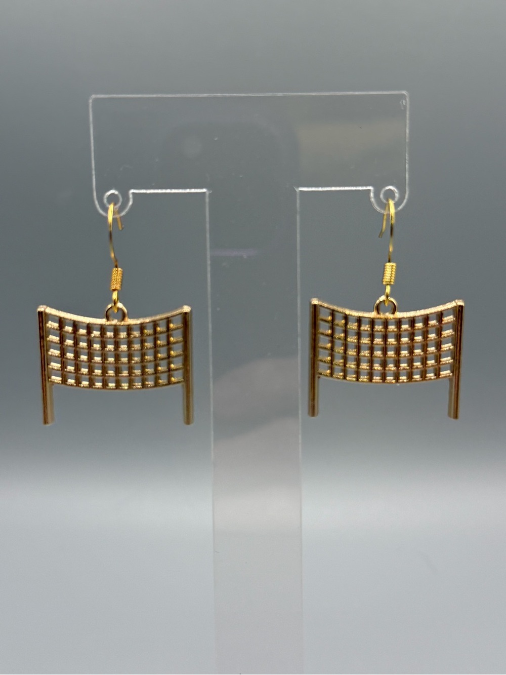 Gold Volleyball Net Earrings - Handmade #E0450C